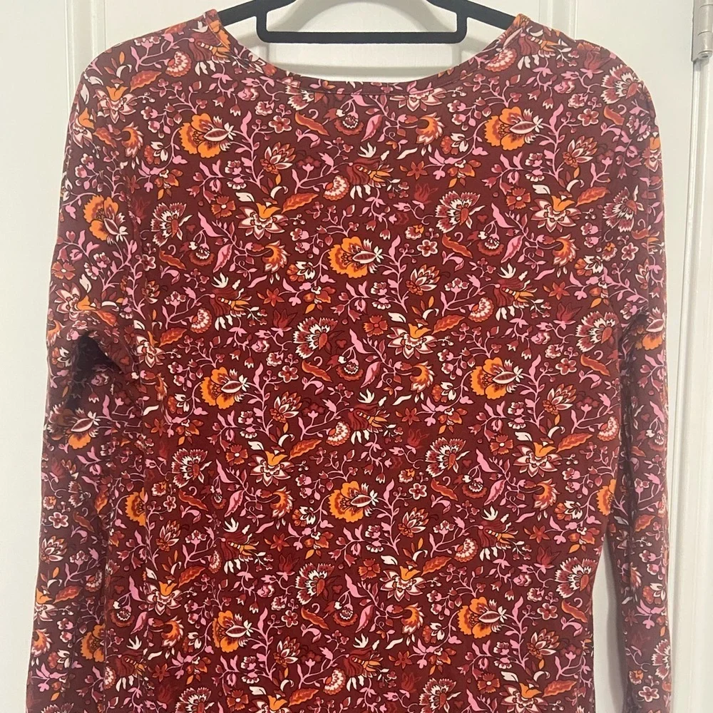 Land's End LIKE NEW 100% cotton burgundy floral midi length casual dress M - Picture 3 of 5